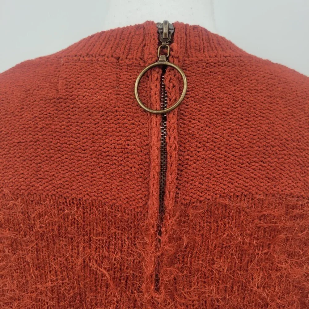 Hippie Rose Chenille Cropped Eyelash Striped Back Zip Crewneck Sweater